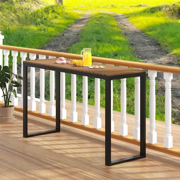 Black Outdoor Dining Table Console Table with Metal Frame Foot Pads Buffet Bar Storage Organizer