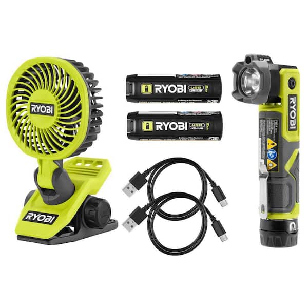 USB Lithium 2-Tool Combo Kit with Inflator, Flashlight, (2) 2.0 Ah USB Lithium Batteries, & (2) Charging Cables