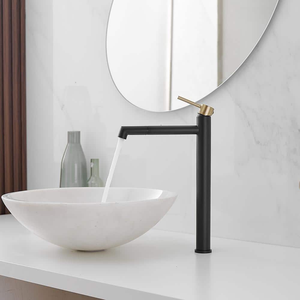 Matte Black and Gold Stainless Steel Single Handle Bathroom Faucet