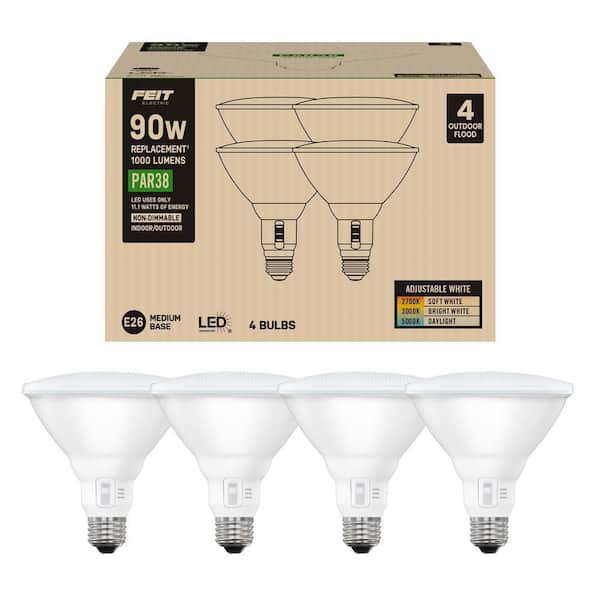 90-Watt Equivalence PAR38 Non-Dimmable 90 CRI E26 LED Light Bulb Selectable Color Temperature (2700K/3000K/5000K) 4-Pack