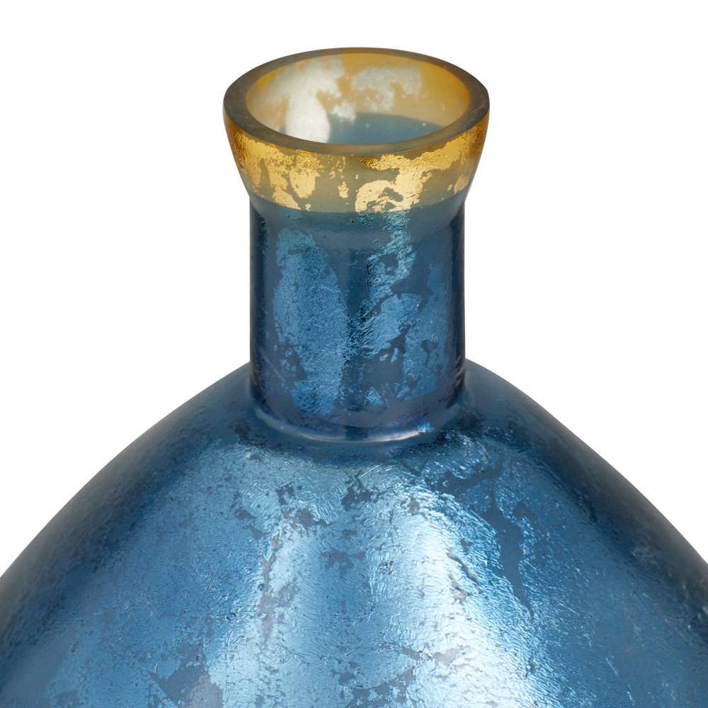 Elegance Blue and Silver Glass Round Vase with Gold Accent