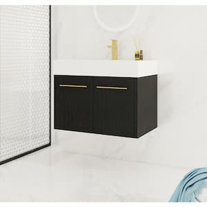 29.5 in. W x 18.1 in. D x 22.4 in. H Wall Mounted Bath Vanity in Black with White Cultured Marble Top