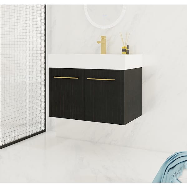Staykiwi 29.5 in. W x 18.1 in. D x 22.4 in. H Wall Mounted Bath Vanity in Black with White Cultured Marble Top