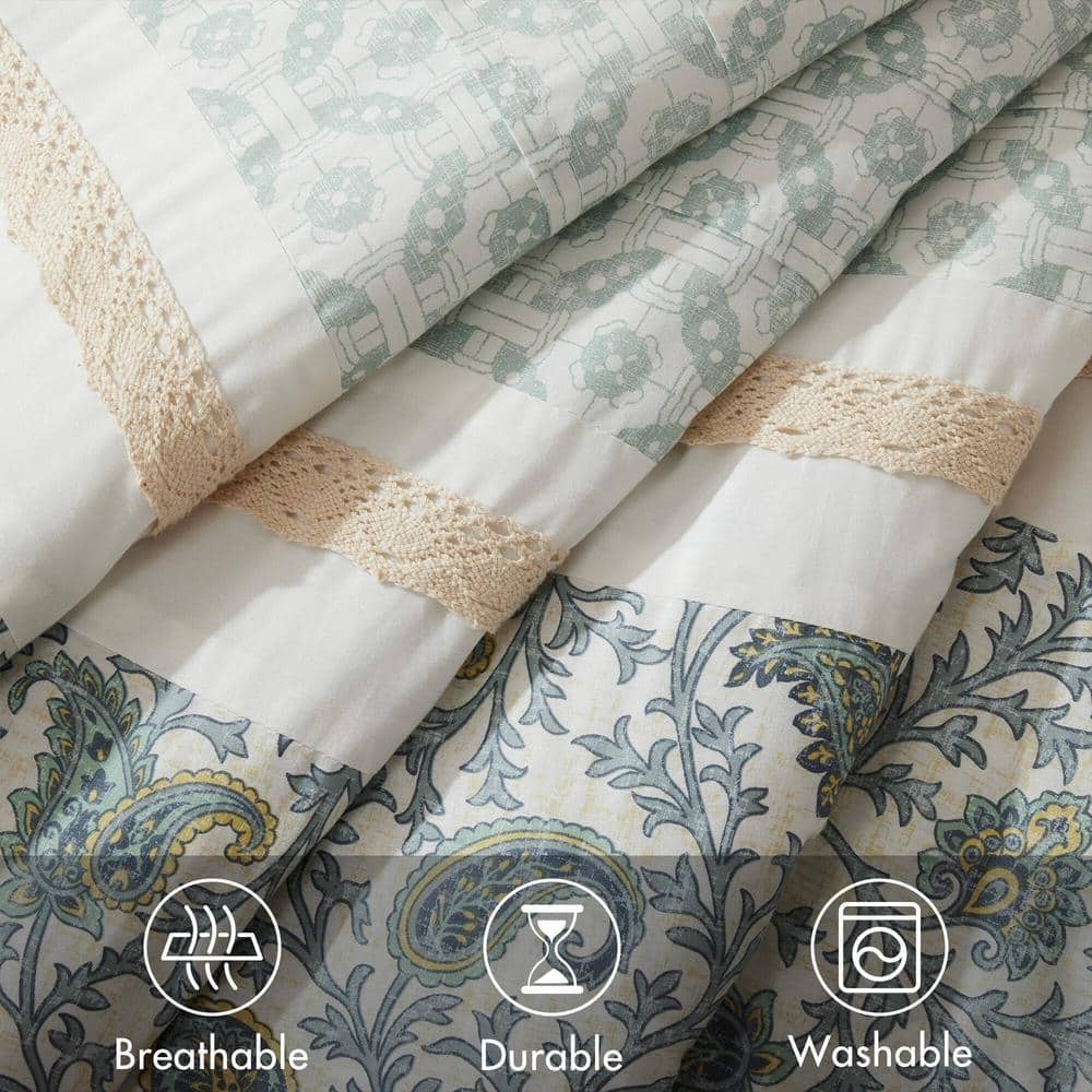 Blue Floral Queen Cotton Reversible Comforter Set