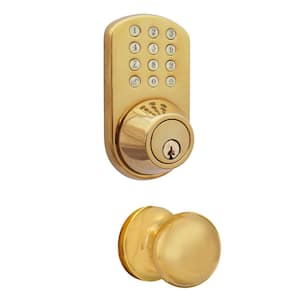 Polished Brass Keyless Entry Deadbolt and Door Knob Lock Combo Pack with Electronic Digital Keypad