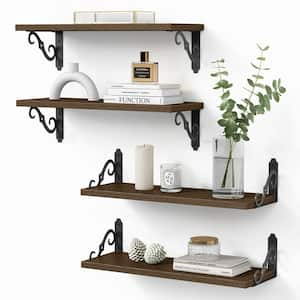 25 in. W x 7.9 in. D Industrial Wall Mounted Metal Wood Shelf Decorative  Cubby Wall Shelves with Brackets Hooks PUFW1W - The Home Depot