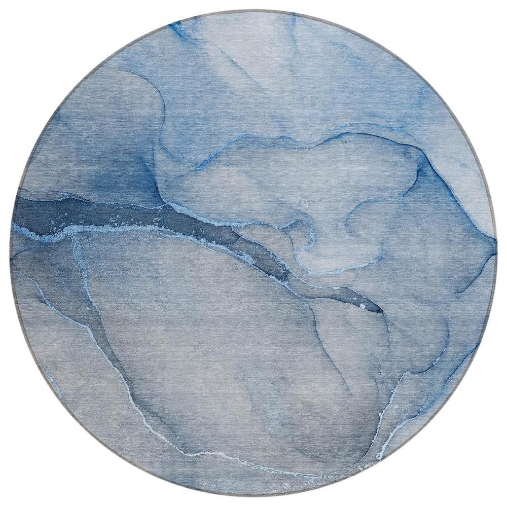 Blue 8 ft. Round Abstract Indoor / Outdoor Area Rug price history on PriceWatchPro