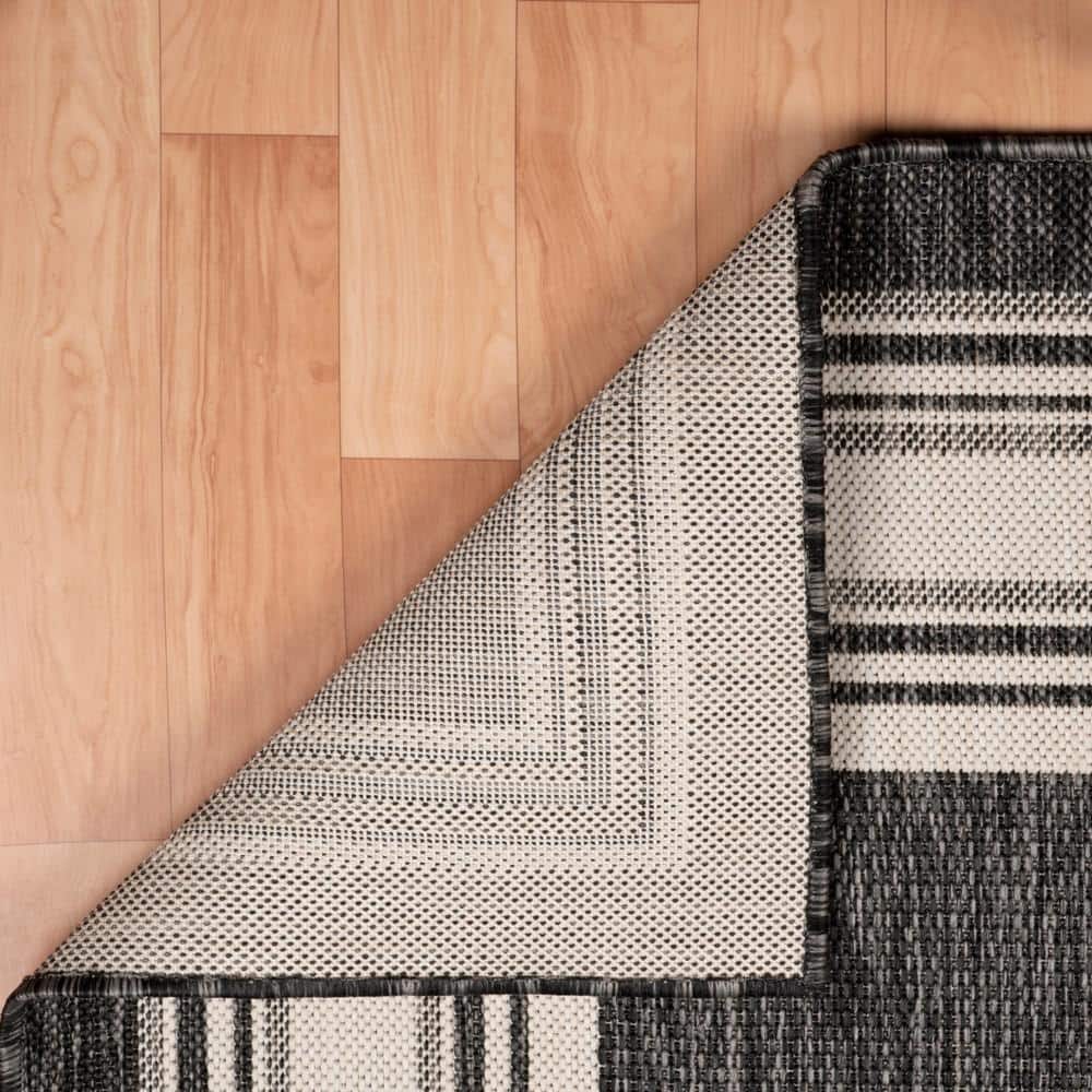 Gray and Cream Geometric Flat Woven Indoor Outdoor Rug