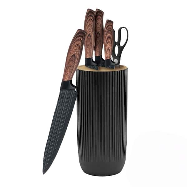 6-Piece Black Stainless Steel Sharp Chef Knife Set with Universal Knife Block, Anti-Rust Non-Stick, Ergonomical Design