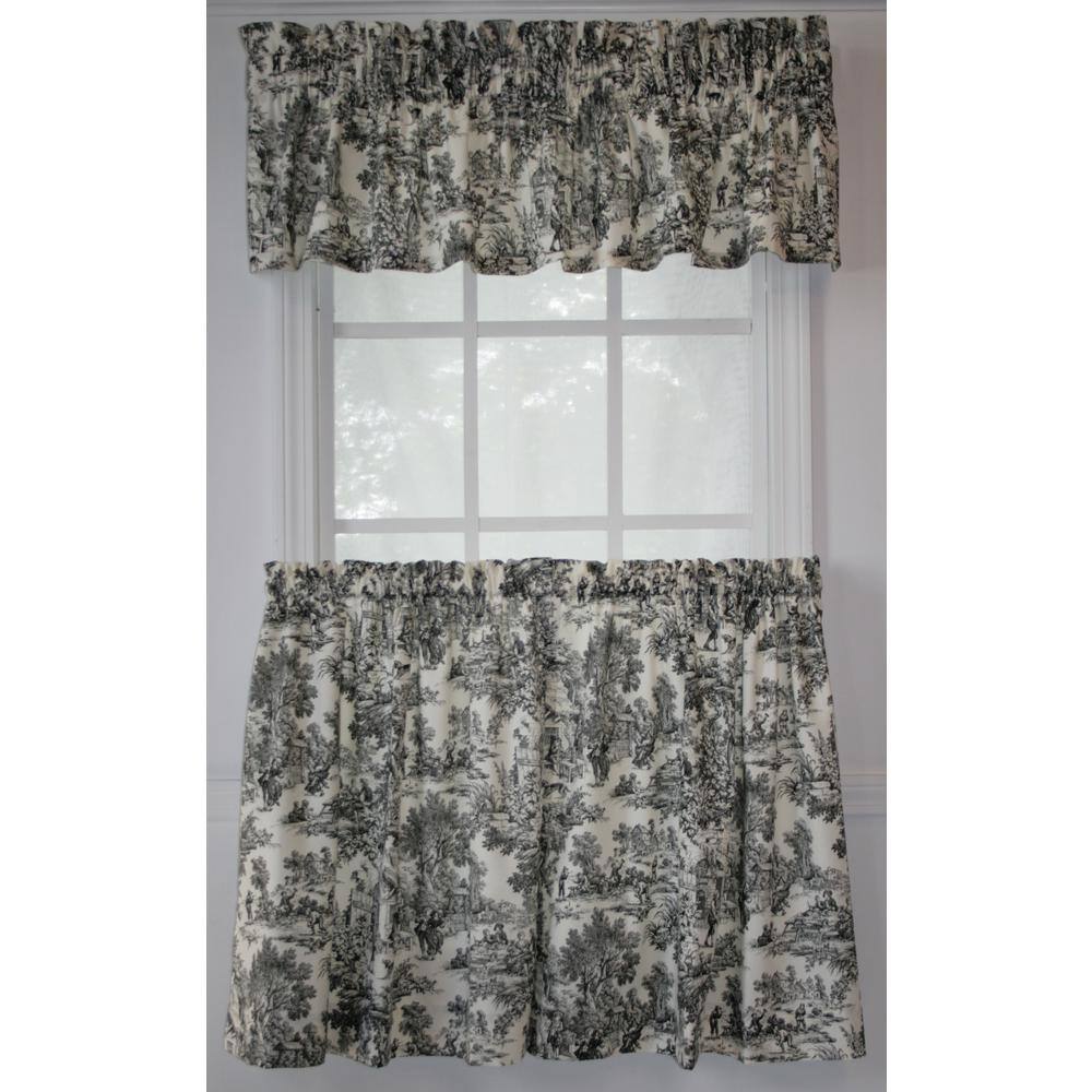 Black and White Cotton Rod Pocket Room-Darkening Tier Curtains