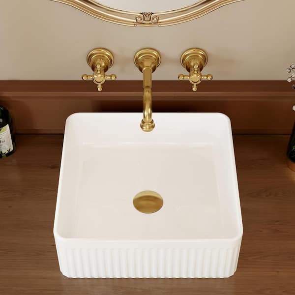 Modern 14.8 in. Square Vessel Bathroom Sink Above Counter in White Ceramic