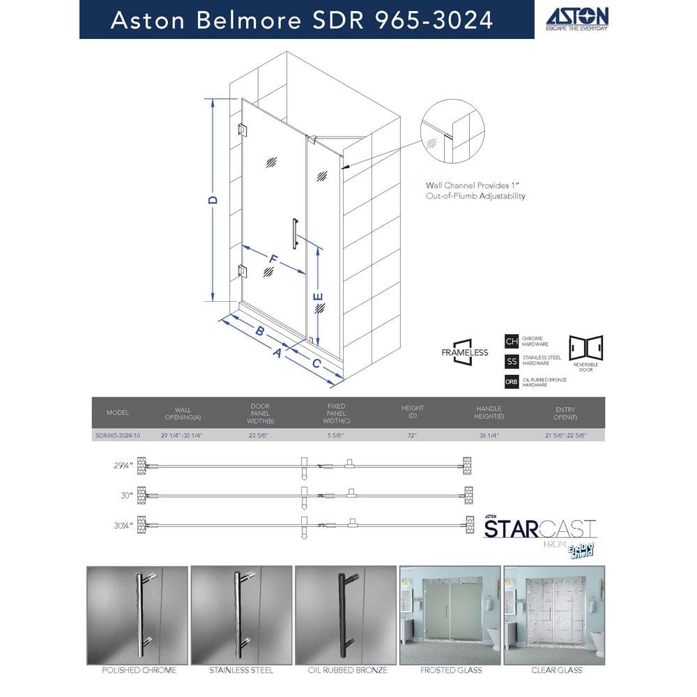 Belmore Matte Black Frameless Frosted Glass Hinged Shower Door