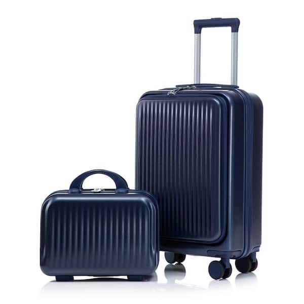 2-Piece 20 in. Navy ABS Hardside Spinner Luggage Set with 14 in. Cosmetic Case,Combination Lock and Front Opening Design