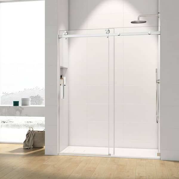 Satico 60 in. W x 76 in. H Single Sliding Frameless Shower Door/Enclosure in Chrome Finish with Clear Glass