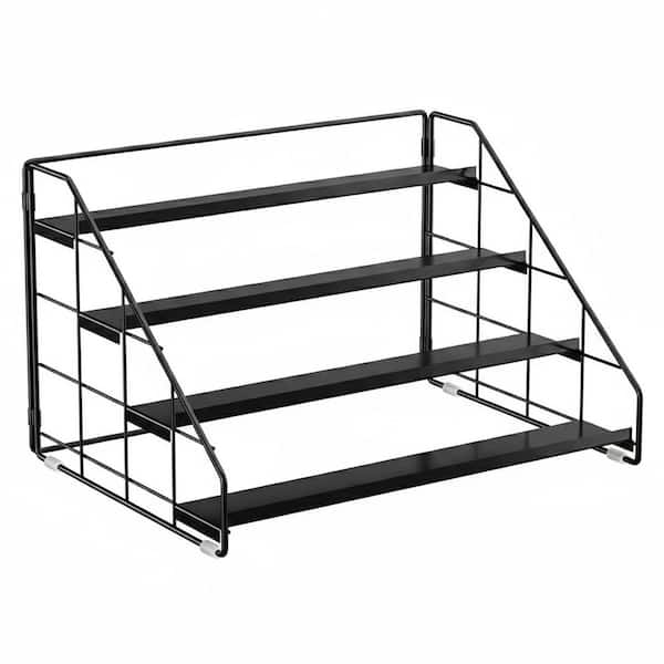 4-Tier Bright Black Adjustable Spice Rack Organizer for Cabinet or Countertop Kitchen Pantry Storage