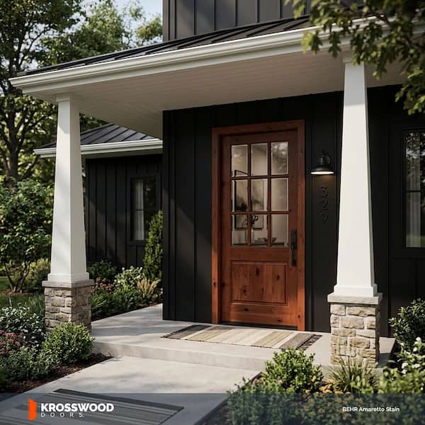 Farmhouse 36 in. x 80 in. Knotty Alder 9-Lite Right-Hand/Inswing Clear Glass BEHR Espresso Stain Wood Prehung Front Door