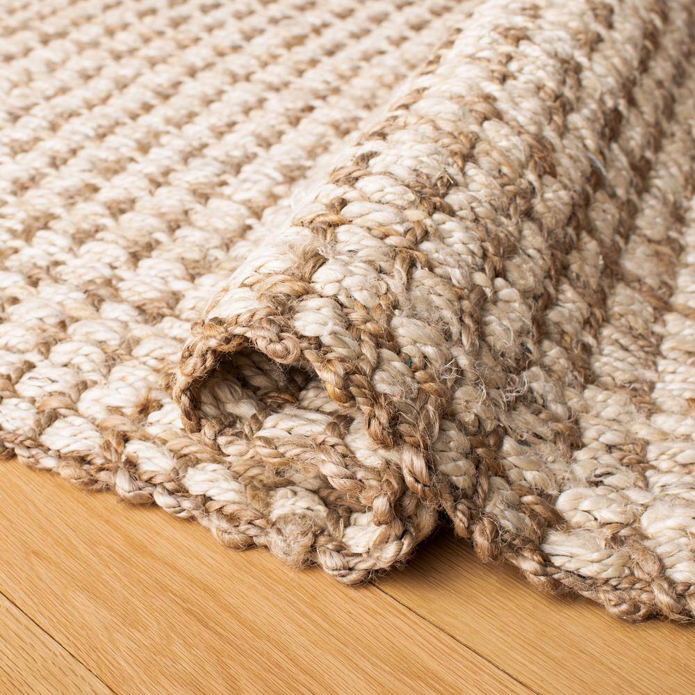 Ivory and Natural Jute Square Hand-Woven Area Rug