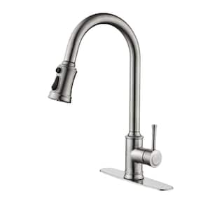 Single Handle Pull Down Sprayer Kitchen Faucet with Pull Out Spray Wand Stainless Steel Sink Taps in Brushed Nickel