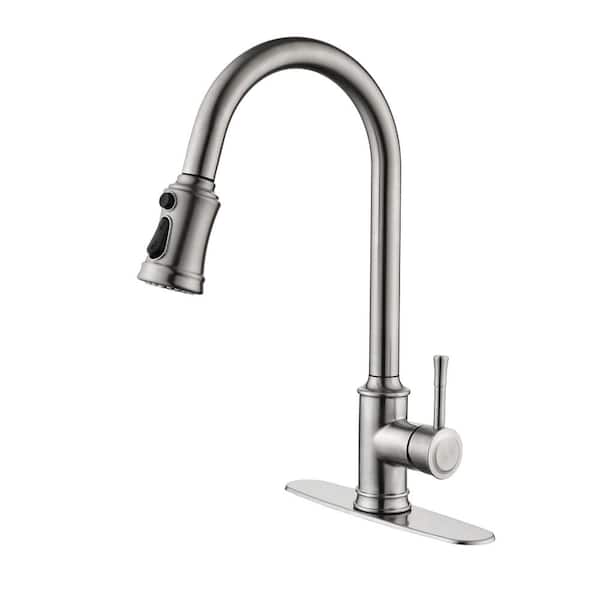 FLG Single Handle Pull Down Sprayer Kitchen Faucet with Pull Out Spray Wand Stainless Steel Sink Taps in Brushed Nickel
