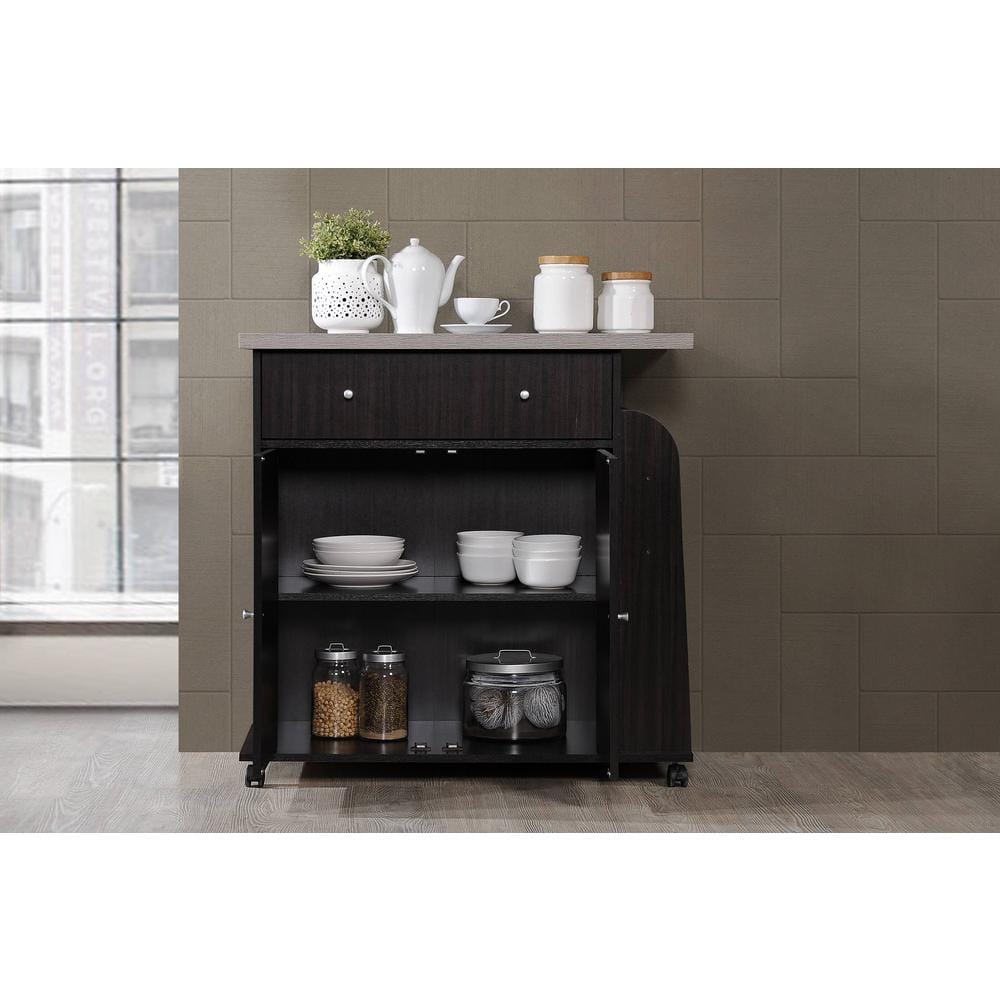 Elegant Chocolate Brown Wheeled Kitchen Island with Spice & Towel Rack