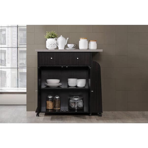 Hodedah キッチンアイランド チョコレート/グレー(トップ)スパイスラック HODEDAH Kitchen Island Chocolate Grey with Spice Rack HIK65