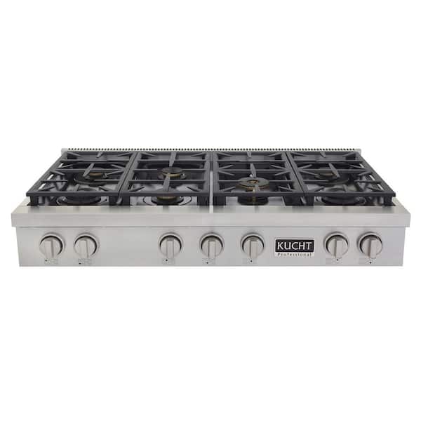 Kucht Professional 48 in. Liquid Propane Range Top in Stainless Steel and Classic Silver Knobs with 7 Burners