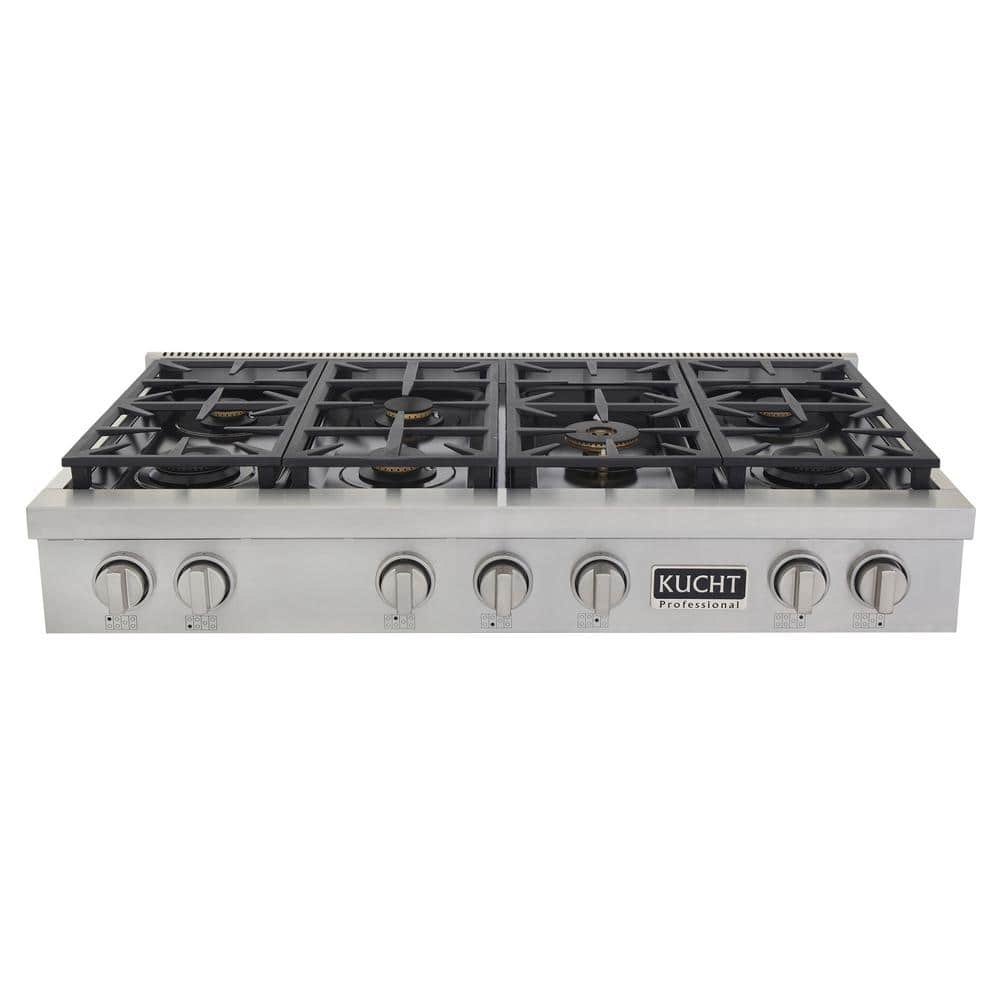Kucht Professional 48 in. Natural Gas Range Top in Stainless Steel and Classic Silver Knobs with 7-Burners