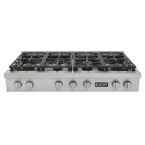 Professional 48 in. Natural Gas Range Top in Stainless Steel and Classic Silver Knobs with 7-Burners