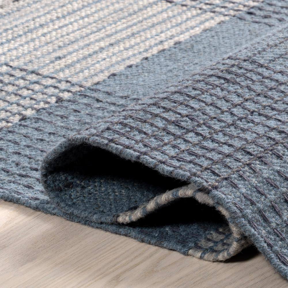 Blue Plaid Handmade Wool Area Rug, 3' x 5'