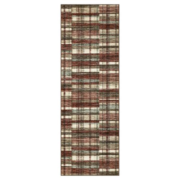 Unbranded Red 2 ft. x 6 ft. Modern Striped Geometric Pattern Non-shedding Low Pile for Bedroom Living Room Office Area Rug