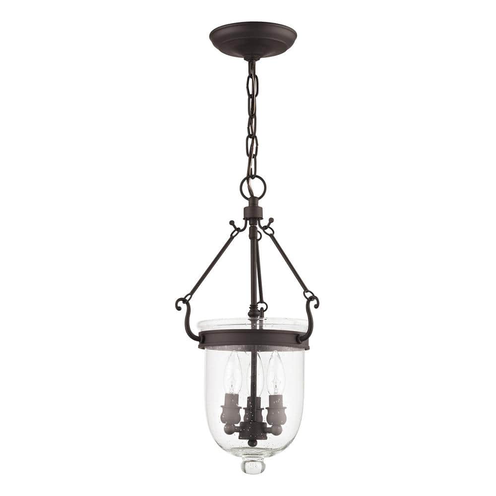 Bronze Seeded Glass 3-Light Indoor/Outdoor Bell Jar Lantern