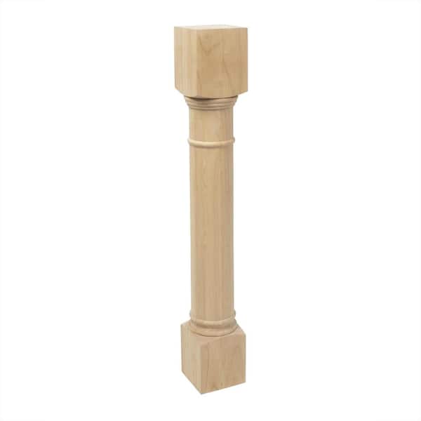 American Pro Decor 35-1/4 in. x 5 in. Unfinished Solid Hardwood Traditional Full Round Kitchen Island Leg