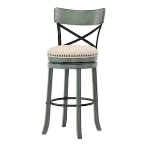 Eldare 43.75 in. Antique Green and Black Low Back Wood Bar Height Stool (Set of 2)