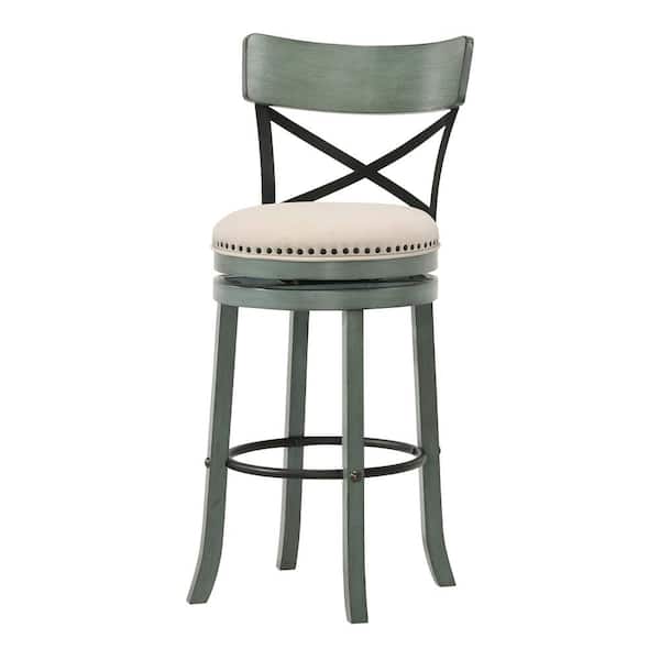 Furniture of America Eldare 43.75 in. Antique Green Low Back Wood Bar Height Swivel Stool (Set of 2)