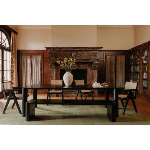 NADAAL STUDIOS Mitzu Black Dining Chair, Solid Elm with Rattan Seat and Back - (Set of 2)