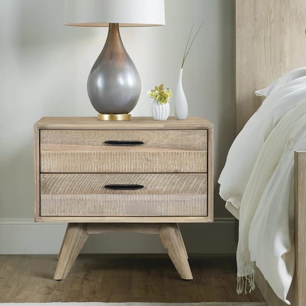 Armen Living 2-Drawer Baly Summer Gray Acacia Mid-Century Night stand