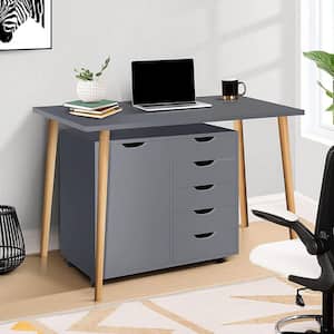 Gray, 5-Drawer Wood Dresser Storage Cabinet with Shelves, Wheels, Craft Storage, Makeup-Drawer File Cabinet,