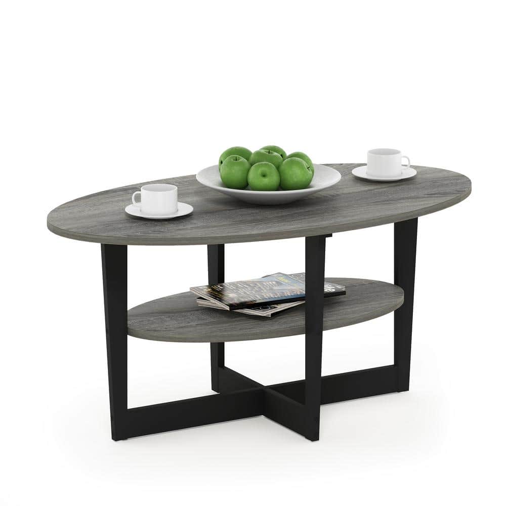 35" Dark Walnut Oval Wood Coffee Table with Shelf