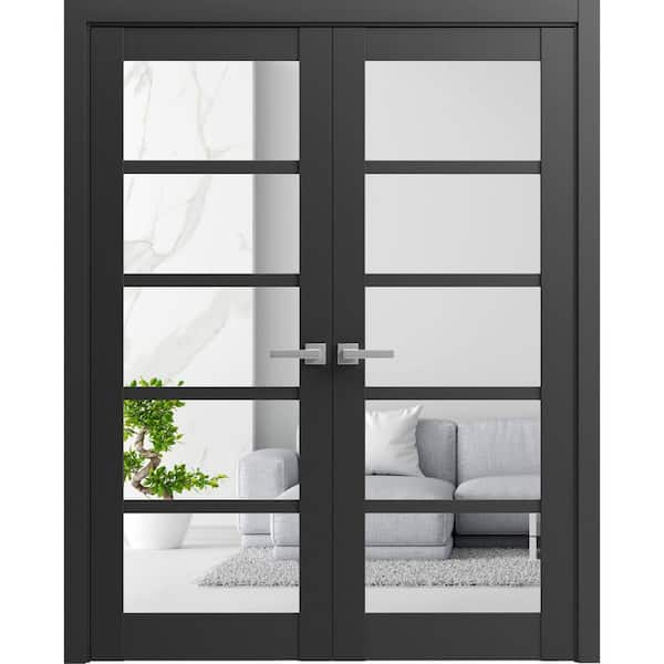 Sartodoors 36 in. x 84 in. 2 Panel Black Matte Finished MDF Sliding Door with Hardware