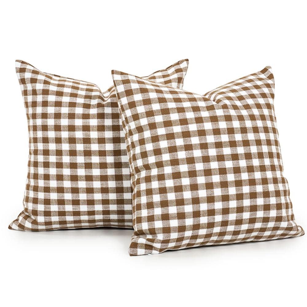 Set of 2 20 in. x 20 in. Khaki White Buffalo Plaid Outdoor Throw Pillow Covers for Patio Sofa CARRIE price history on PriceWatchPro