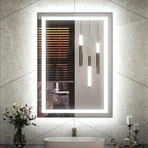 20 in. W x 28 in. H Rectangular Frameless Front & Back Lighted Anti-Fog Wall Bathroom Vanity Mirror, Tempered Glass, ETL