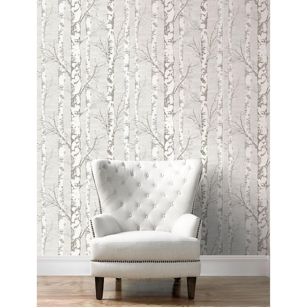 60.75 sq. ft. Mushroom Grey Alaska Birch Unpasted Wallpaper Roll