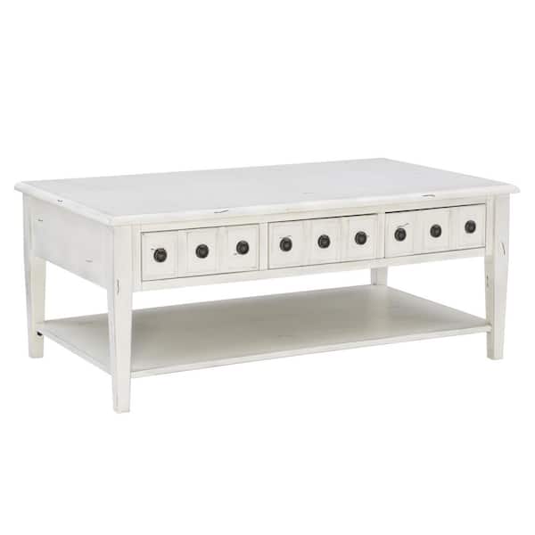 Linon Home Decor Strand 47.75 in. Cream Rectangle Wood Coffee Table with Drawers