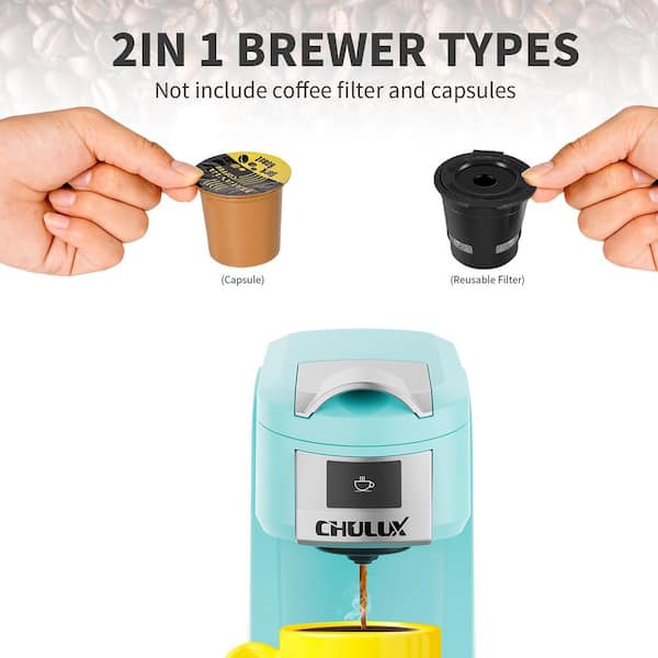 CHULUX Single Cup Coffee Maker Brewer,One Touch Function Compact Pod Mini Coffee  Machine with Reusable Coffee Filter Cup,White