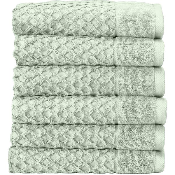 FRESHFOLDS Green Solid 100% Cotton Premium Hand Towel (Set of 6)