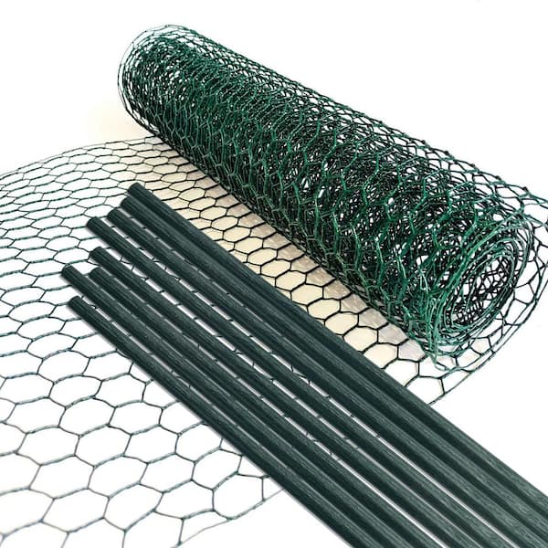 Agfabric Galvanized Hexagonal Fence Wire Mesh Poultry Netting with 8 Posts  For Plant Protection, 39.5 In. x 12 Ft., Green FPRFP39W12LG - The Home Depot