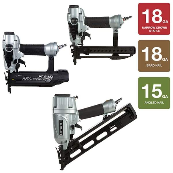 Hitachi 3-Piece 2-1/2 in. x 15-Gauge Angled Finish Nailer, 18-Gauge x 2 in. Finish Nailer and 1/4 in. Narrow Crown Stapler Kit