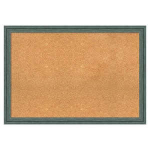 Upcycled Teal Grey Wood Framed Natural Corkboard 39 in. x 27 in. Bulletin Board Memo Board