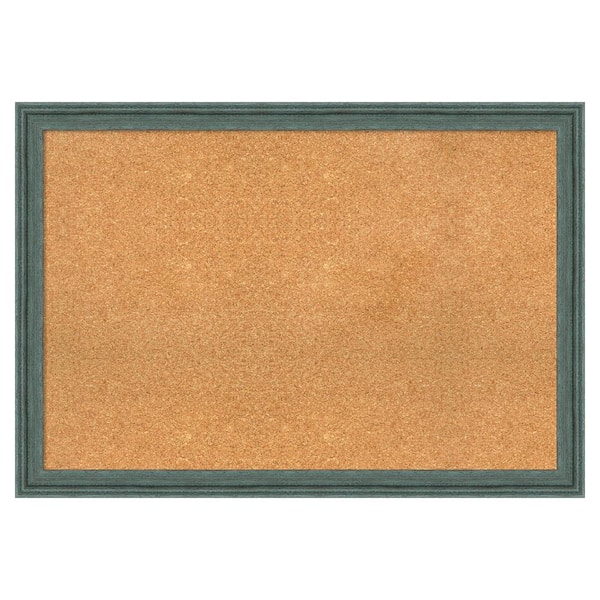 Amanti Art Upcycled Teal Grey Wood Framed Natural Corkboard 39 in. x 27 in. Bulletin Board Memo Board