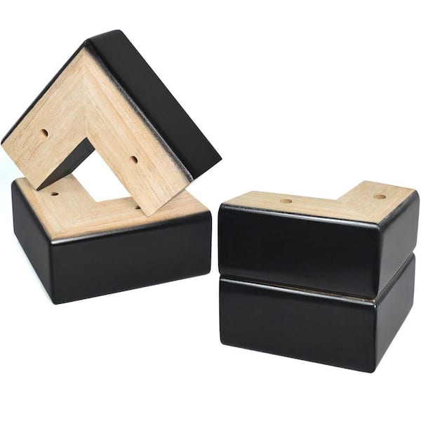 L-Shaped Solid Wood Legs for Furniture, Furniture Legs for Sofa, Couch, Dresser, Cabinet, Table, Black (4-Pack)